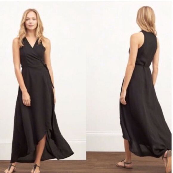 Abercrombie & Fitch Black Wrap Asymmetrical Tie Waist  Maxi Dress - Picture 2 of 13